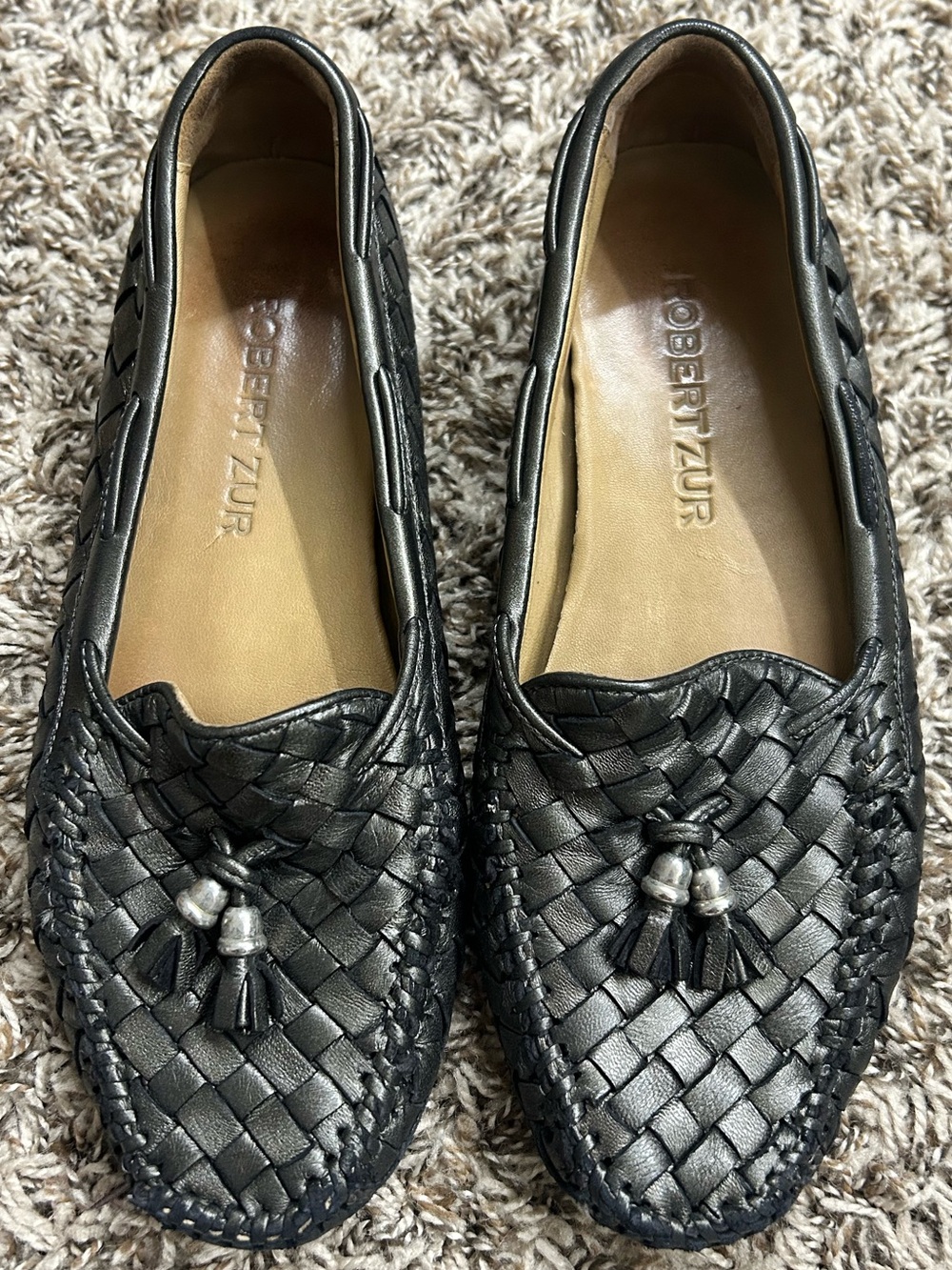 Robert Zur Metallic Woven Leather Tassel Driving Loafers Sz 8